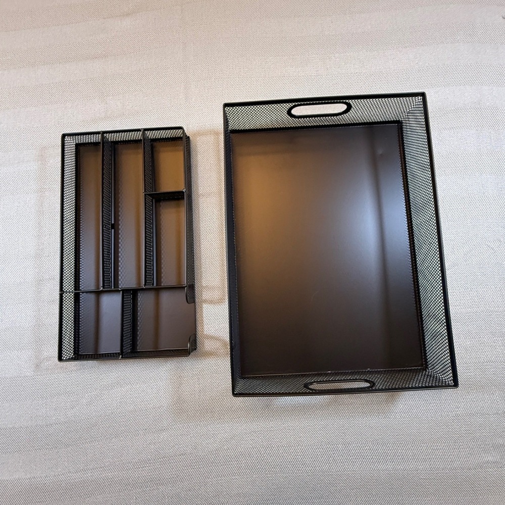 Black Metal Mesh Desk Organizer Set Drawer Tray and Paper Tray Office Storage